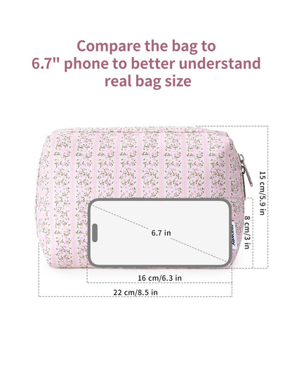 Cute Makeup Bag Travel Cosmetic Bag Organizer Toiletry Bag Make Up Bags with Compartments for Women Girls (Large, Blue Lotus)
