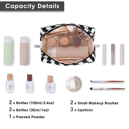 Cute Makeup Bag Travel Cosmetic Bag Organizer Toiletry Bag Make Up Bags with Compartments for Women Girls (Large, Blue Lotus)