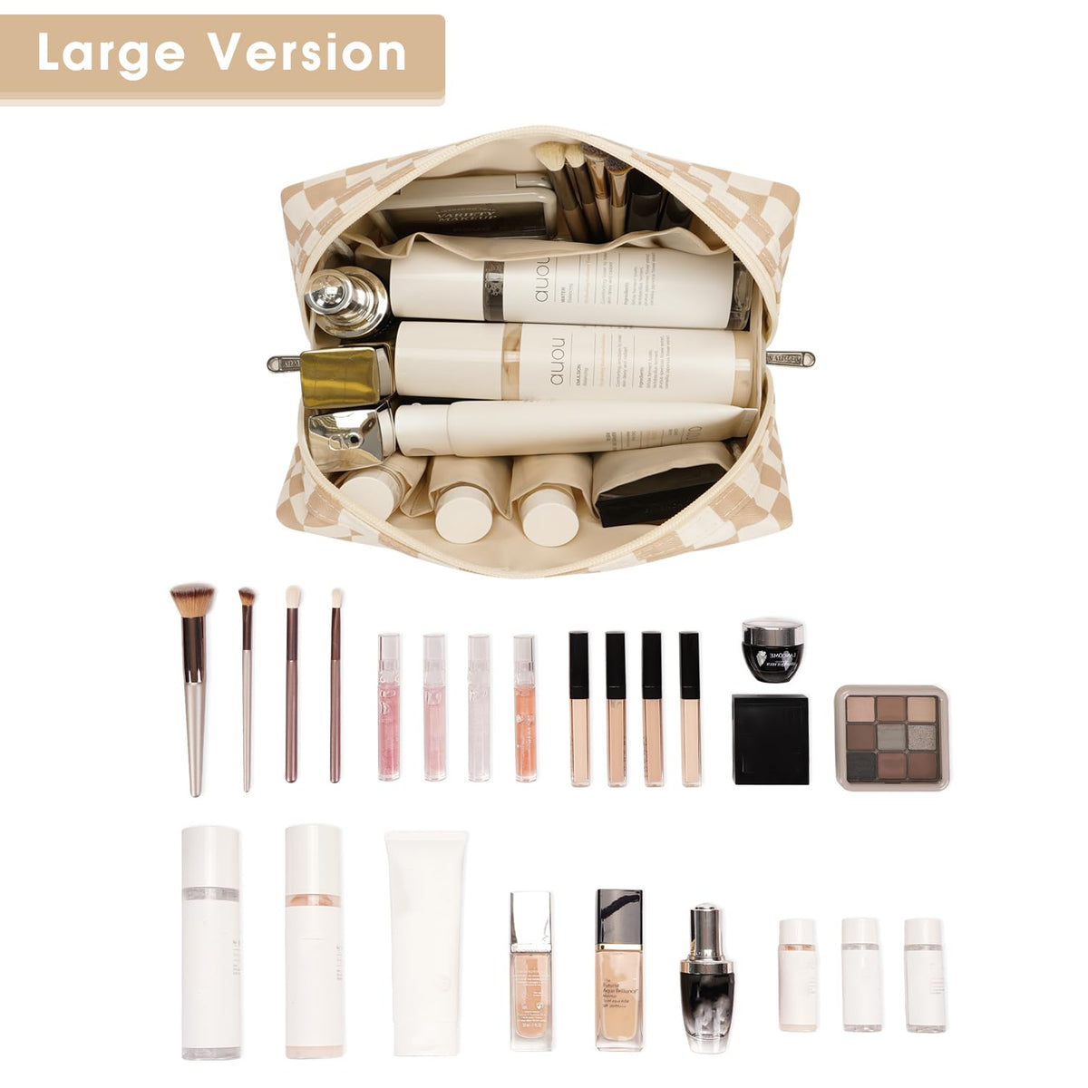 Cute Makeup Bag Travel Cosmetic Bag Organizer Toiletry Bag Make Up Bags with Compartments for Women Girls (Large, Blue Lotus)
