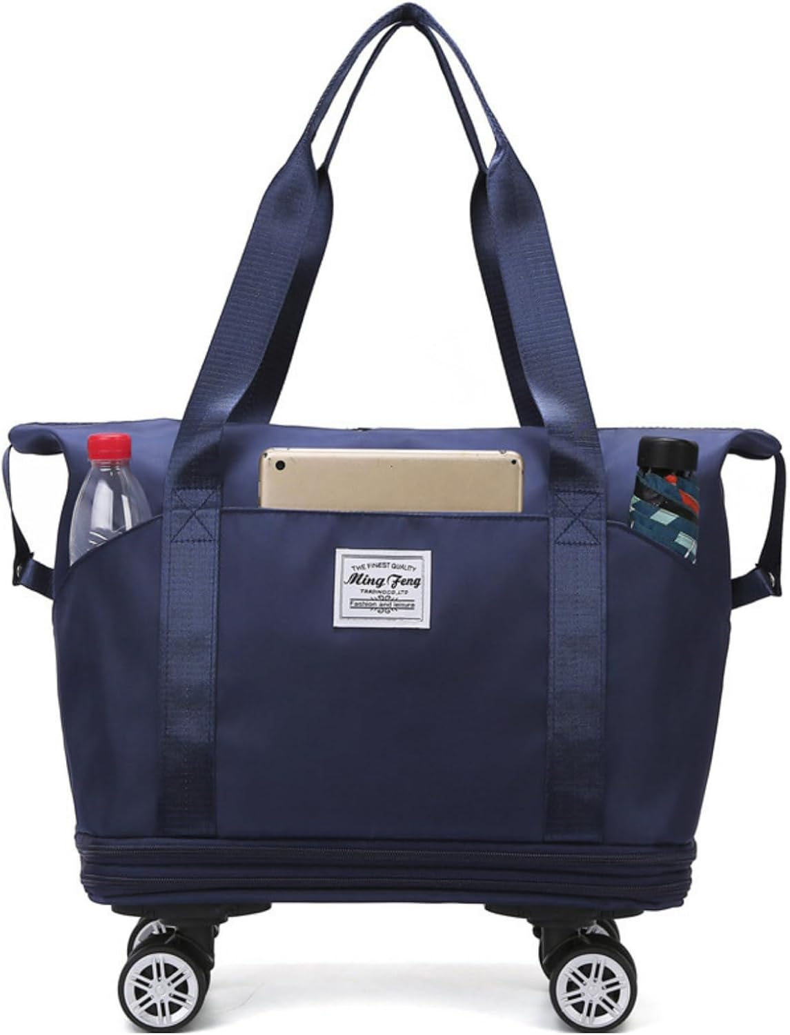 Expandable Rolling Duffle Bag, Travel Tote Bag with wheels, Large Waterproof Carry On Overnight Bag Hospital Bag Weekender with Spinners & Wet Pocket Black