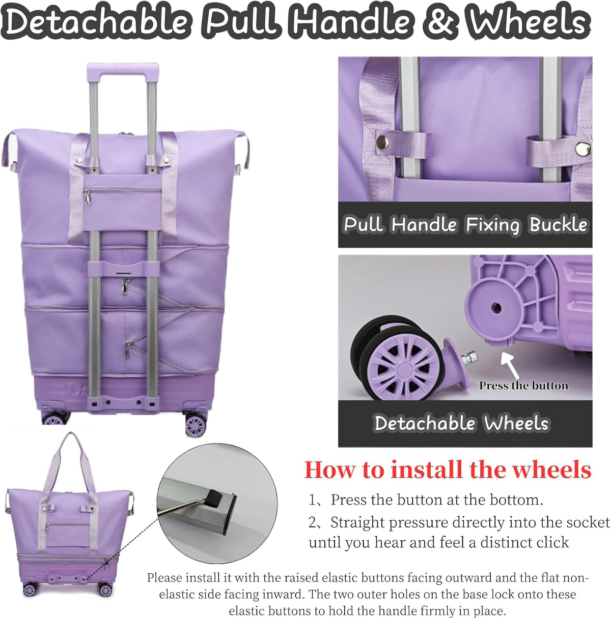 Expandable Rolling Duffle Bag, Travel Tote Bag with wheels, Large Waterproof Carry On Overnight Bag Hospital Bag Weekender with Spinners & Wet Pocket Black