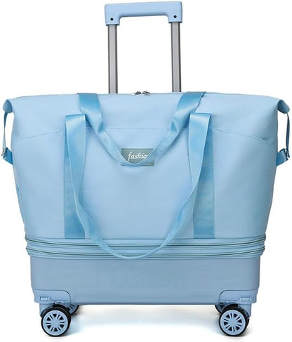 Expandable Rolling Duffle Bag, Travel Tote Bag with wheels, Large Waterproof Carry On Overnight Bag Hospital Bag Weekender with Spinners & Wet Pocket Black