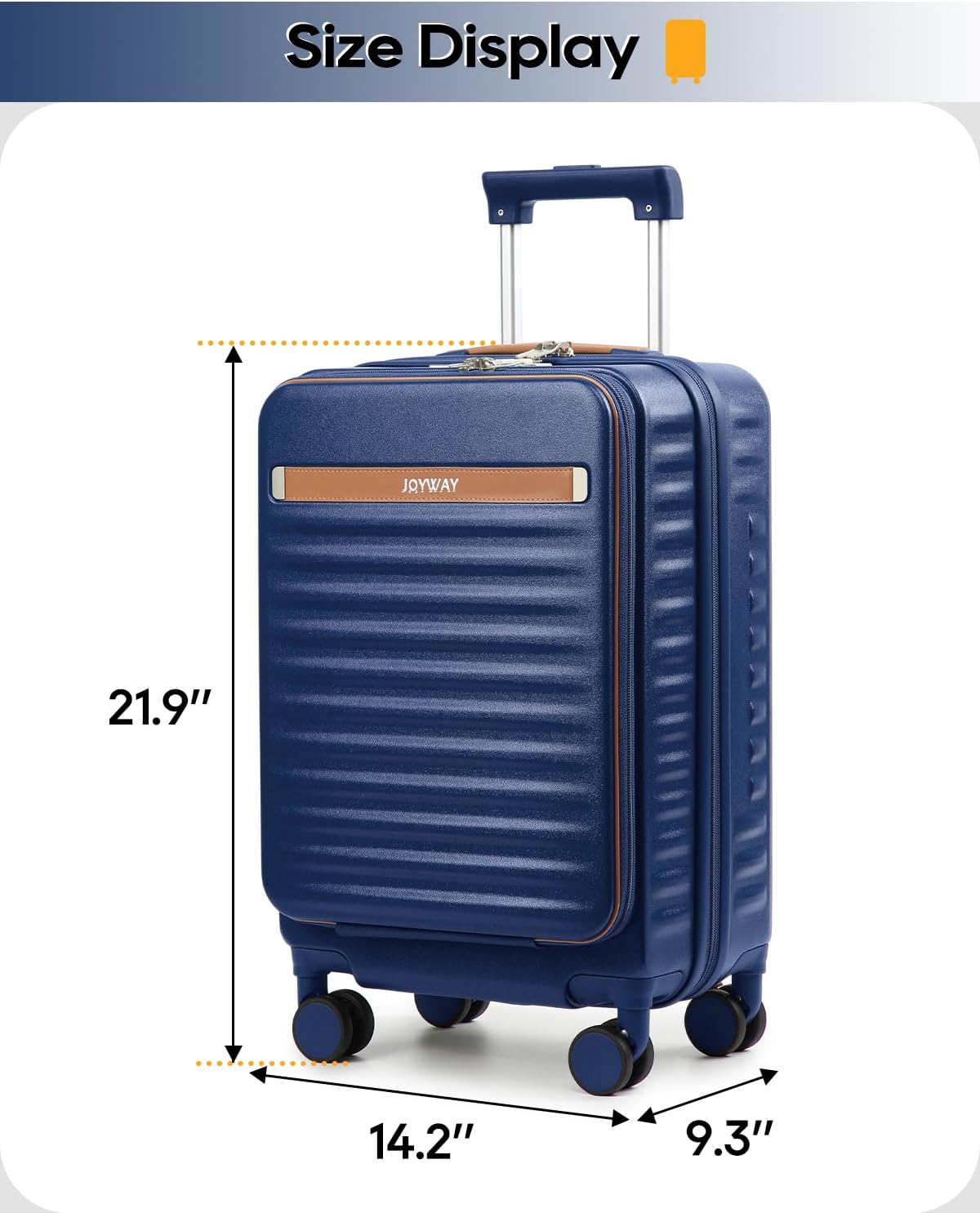 20 Inch Carry On Luggage with Front Pocket and Cup Holder, Blue | TSA Approved Suitcase, Laptop Compartment, Spinner Wheels With Brakes, ABS Hardside. Great For Frequent Business Travel