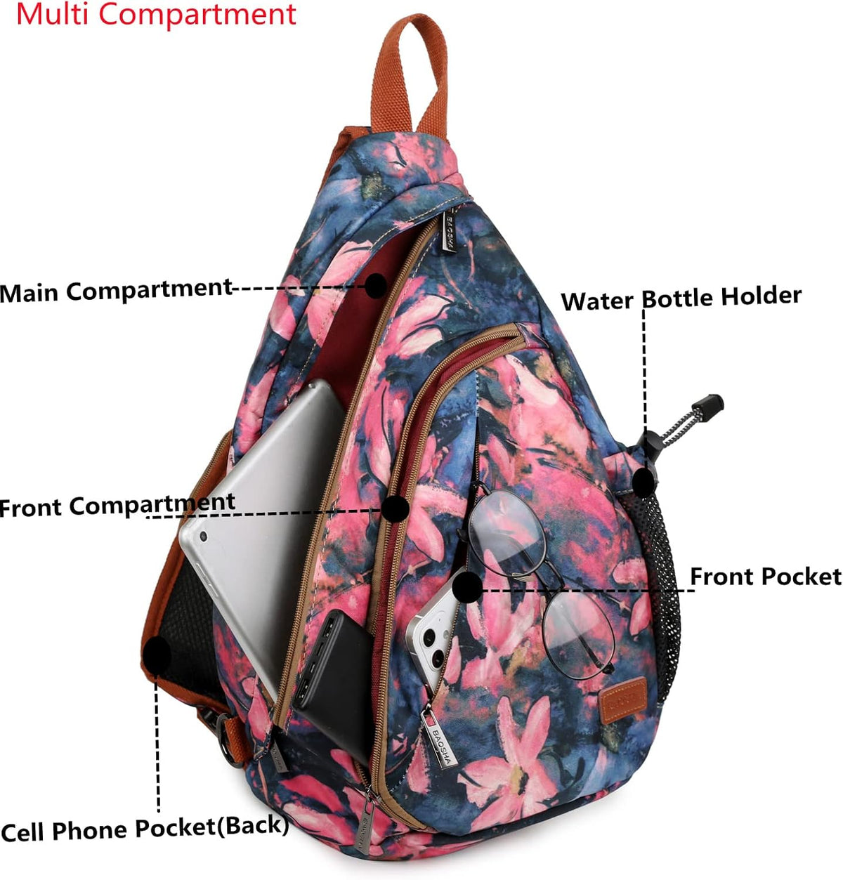 Sling backpack Crossbody Shoulder Chest Bag Travel Hiking Daypack for Women XB-04
