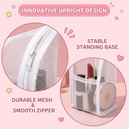 Standing Toiletry Bag, Hanging Travel Toiletry Bag with Clear Compartments, Large Makeup Bag for Organized Travel Essentials, White Standing Make Up Bag with Multiple Pockets