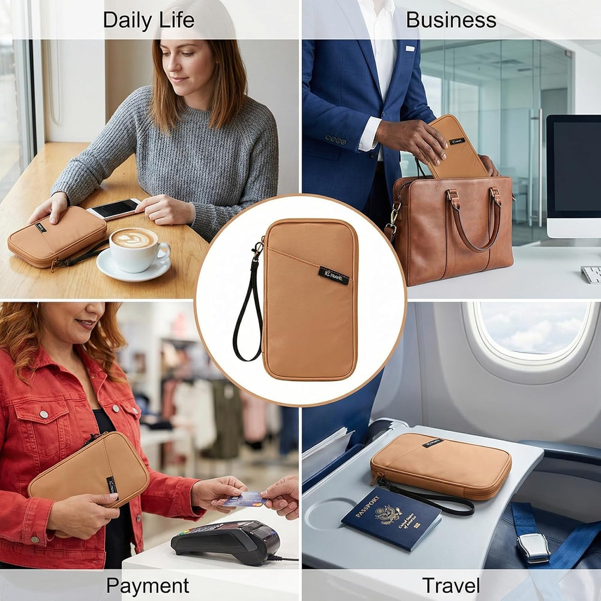 Family Passport Wallet & Travel Document Organizer-Large Capacity, Ultra-Slim Design for Men and Women,Secure Holder for Passports, Boarding Passes, Credit Cards, Cash, Travel Essentials