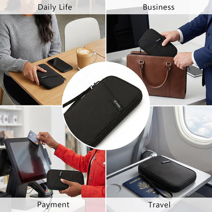 Family Passport Wallet & Travel Document Organizer-Large Capacity, Ultra-Slim Design for Men and Women,Secure Holder for Passports, Boarding Passes, Credit Cards, Cash, Travel Essentials