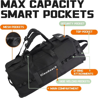 100L Rolling Duffle Bag with Wheels and Handle-Water Repellent Polyester, Duffle Bag for Travel with Hidden Straps, Travel Bag For Men & Women For Camping Sports Travel (Black)