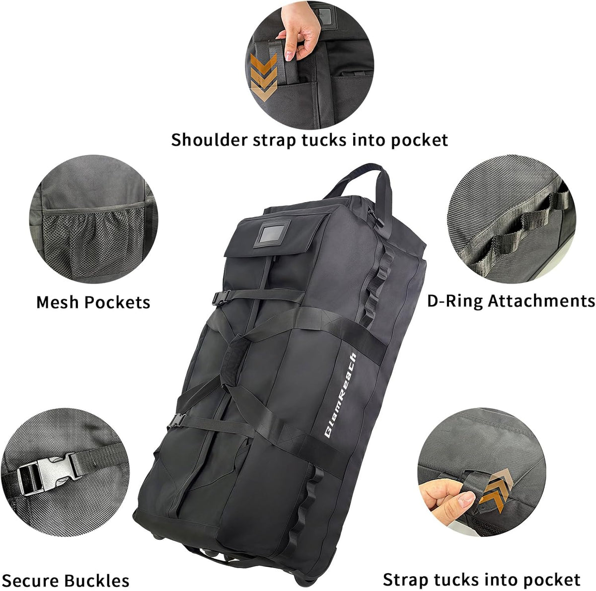 100L Rolling Duffle Bag with Wheels and Handle-Water Repellent Polyester, Duffle Bag for Travel with Hidden Straps, Travel Bag For Men & Women For Camping Sports Travel (Black)