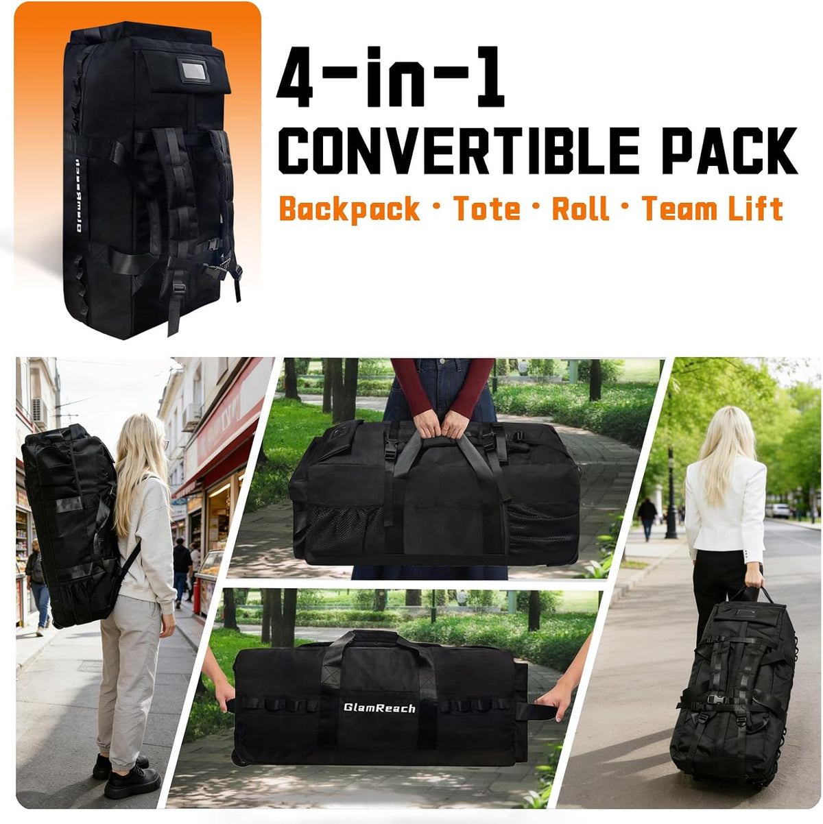 100L Rolling Duffle Bag with Wheels and Handle-Water Repellent Polyester, Duffle Bag for Travel with Hidden Straps, Travel Bag For Men & Women For Camping Sports Travel (Black)