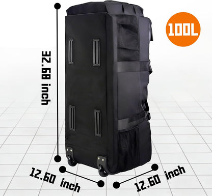 100L Rolling Duffle Bag with Wheels and Handle-Water Repellent Polyester, Duffle Bag for Travel with Hidden Straps, Travel Bag For Men & Women For Camping Sports Travel (Black)