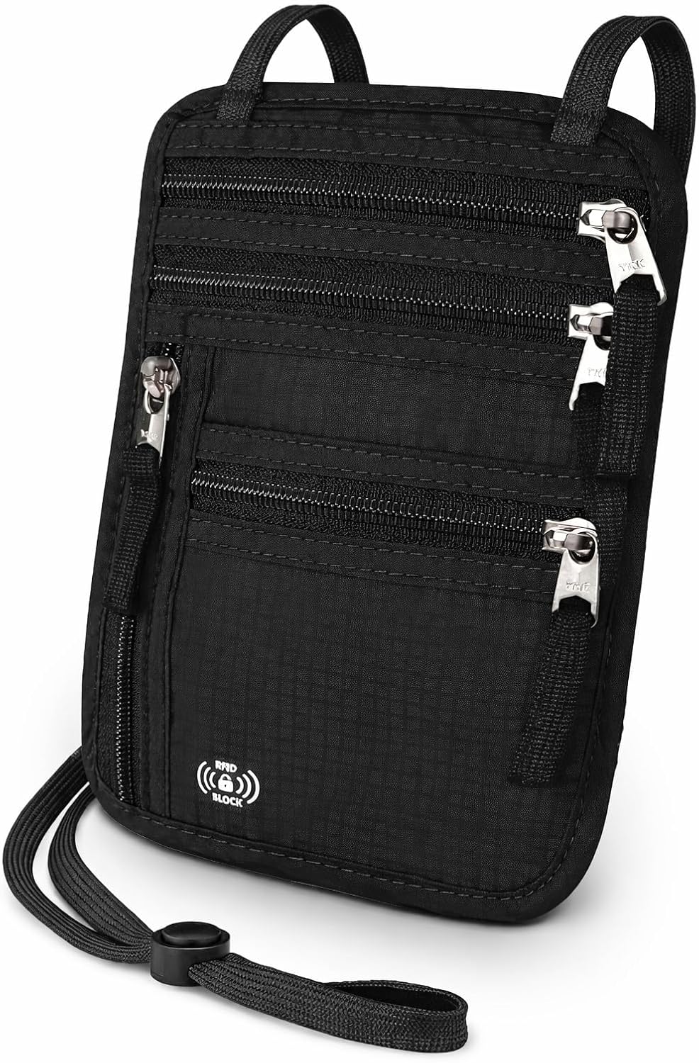 Travel Neck Wallet with RFID Blocking – Anti Theft Hidden Passport Holder for Men & Women, Slim Under Clothes Pouch with Zipper for Passport, Cards, Cash & Phone (Black)