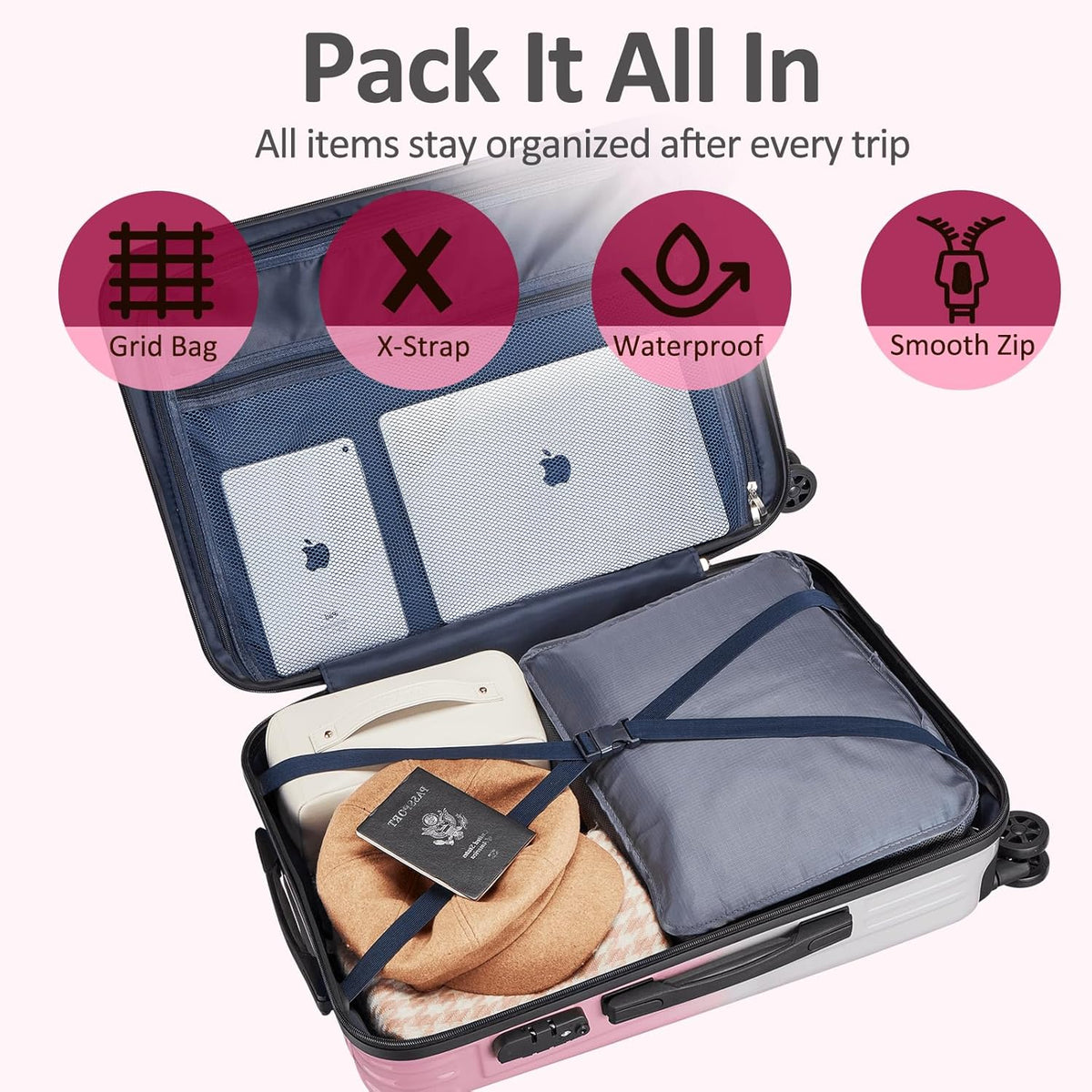 Carry on Luggage 22x14x9 Airline Approved, Expandable 20 Inch Hardside Suitcase with Wheels TSA Lock, PC+ABS Lightweight Carry on Suitcases for Women