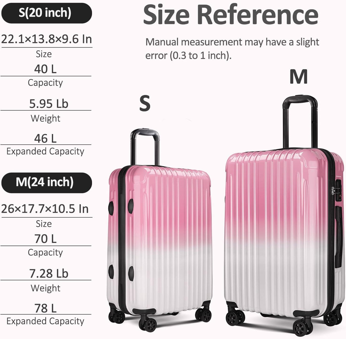Carry on Luggage 22x14x9 Airline Approved, Expandable 20 Inch Hardside Suitcase with Wheels TSA Lock, PC+ABS Lightweight Carry on Suitcases for Women