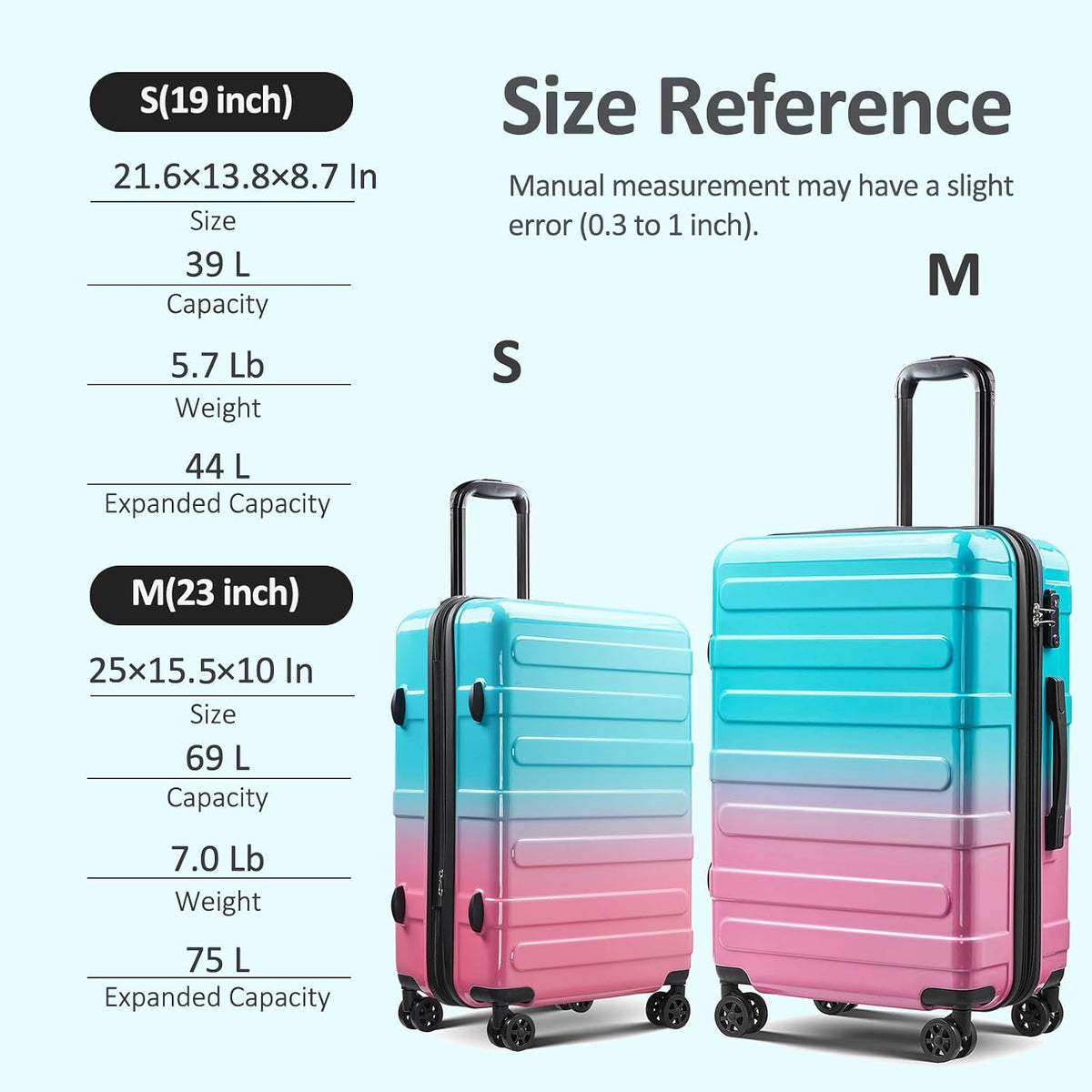 Carry on Luggage 22x14x9 Airline Approved, Expandable 20 Inch Hardside Suitcase with Wheels TSA Lock, PC+ABS Lightweight Carry on Suitcases for Women
