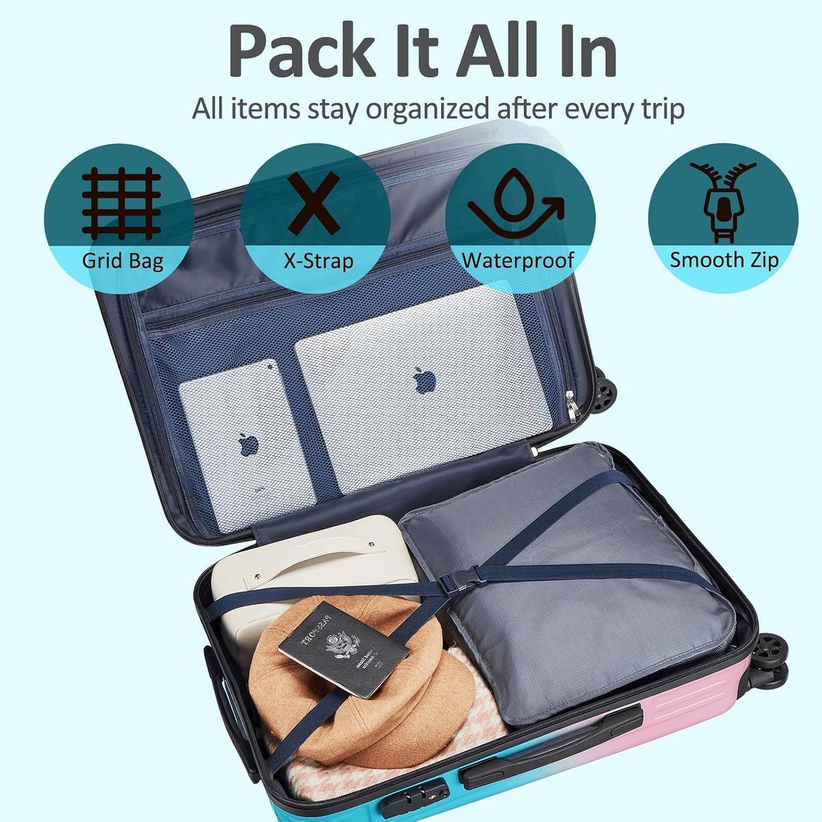 Carry on Luggage 22x14x9 Airline Approved, Expandable 20 Inch Hardside Suitcase with Wheels TSA Lock, PC+ABS Lightweight Carry on Suitcases for Women