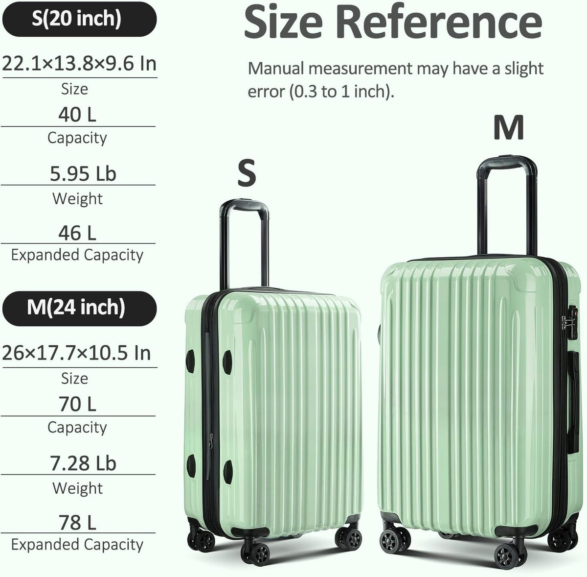 Carry on Luggage 22x14x9 Airline Approved, Expandable 20 Inch Hardside Suitcase with Wheels TSA Lock, PC+ABS Lightweight Carry on Suitcases for Women