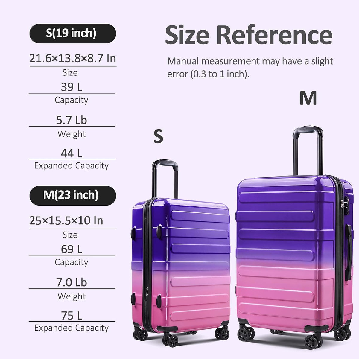 Carry on Luggage 22x14x9 Airline Approved, Expandable 20 Inch Hardside Suitcase with Wheels TSA Lock, PC+ABS Lightweight Carry on Suitcases for Women