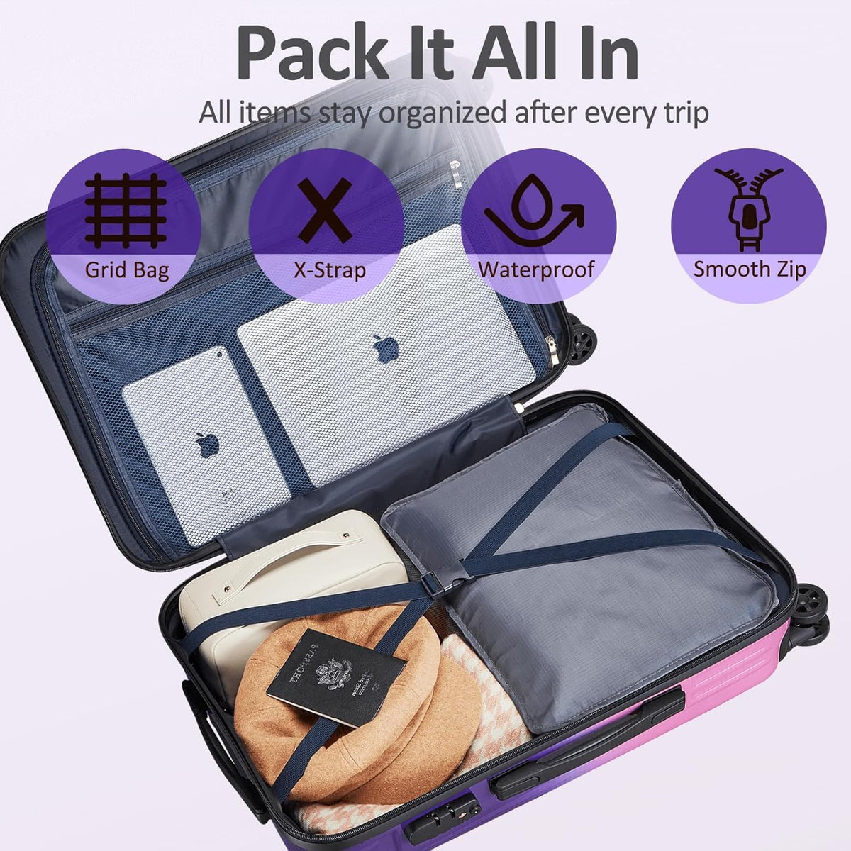 Carry on Luggage 22x14x9 Airline Approved, Expandable 20 Inch Hardside Suitcase with Wheels TSA Lock, PC+ABS Lightweight Carry on Suitcases for Women