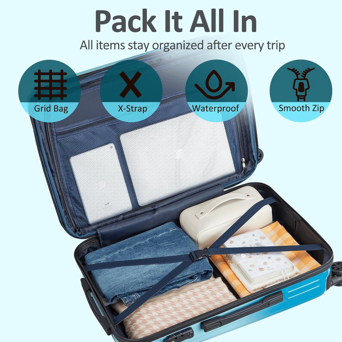 Carry on Luggage 22x14x9 Airline Approved, Expandable 20 Inch Hardside Suitcase with Wheels TSA Lock, PC+ABS Lightweight Carry on Suitcases for Women