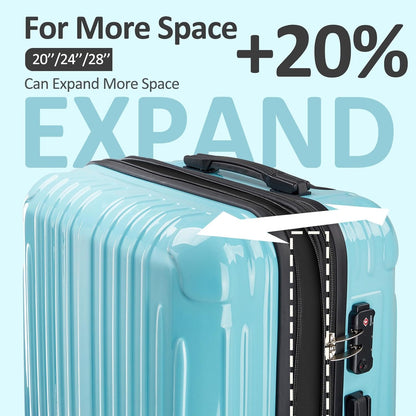 Carry on Luggage 22x14x9 Airline Approved, Expandable 20 Inch Hardside Suitcase with Wheels TSA Lock, PC+ABS Lightweight Carry on Suitcases for Women