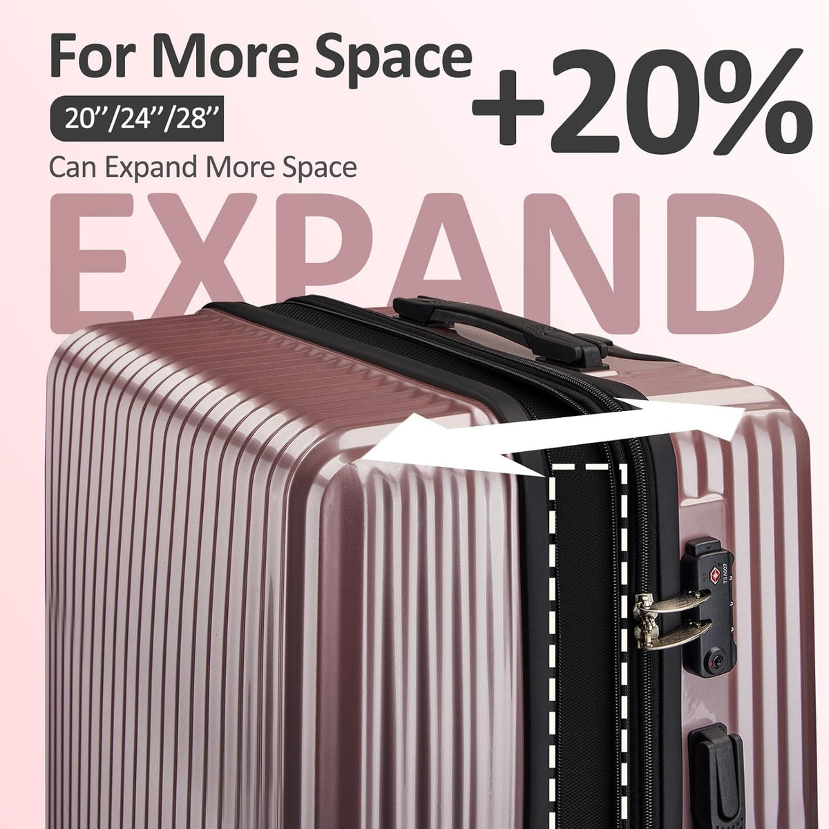 Carry on Luggage 22x14x9 Airline Approved, Expandable 20 Inch Hardside Suitcase with Wheels TSA Lock, PC+ABS Lightweight Carry on Suitcases for Women