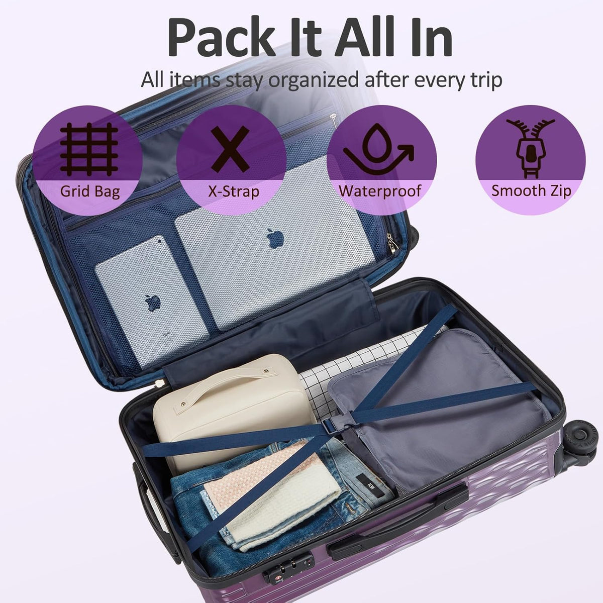 Carry on Luggage 22x14x9 Airline Approved, Expandable 20 Inch Hardside Suitcase with Wheels TSA Lock, PC+ABS Lightweight Carry on Suitcases for Women