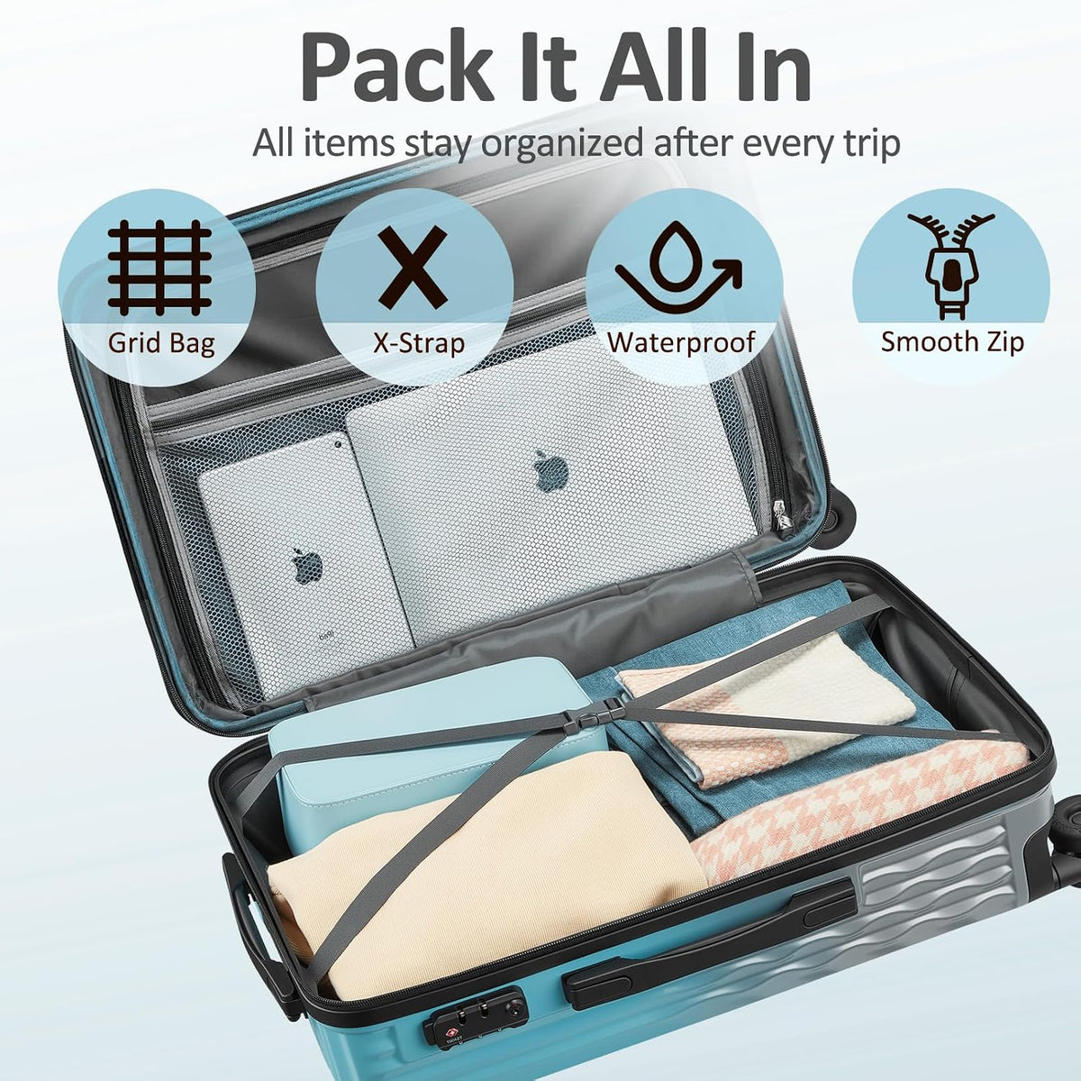 Carry on Luggage 22x14x9 Airline Approved, Expandable 20 Inch Hardside Suitcase with Wheels TSA Lock, PC+ABS Lightweight Carry on Suitcases for Women