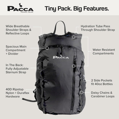 Onda 20L Packable Lightweight Foldable Backpack for Travel, Camping, Outdoor, Hiking Pocket Backpack (Black)