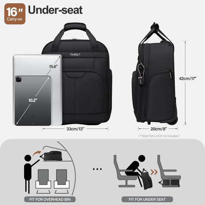 Underseat Carry on Luggage with Wheels,16-inch Airline Approved Personal Item Stylish Softside Underseater Suitcases with Wet/Dry Pockets,Overnight Rolling Carry-on Bag for Short Trip, Purple