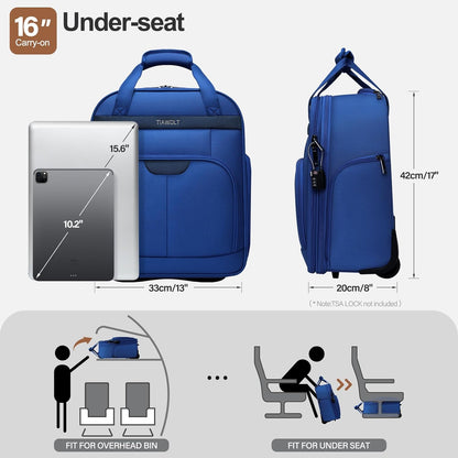Underseat Carry on Luggage with Wheels,16-inch Airline Approved Personal Item Stylish Softside Underseater Suitcases with Wet/Dry Pockets,Overnight Rolling Carry-on Bag for Short Trip, Purple