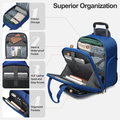 Underseat Carry on Luggage with Wheels,16-inch Airline Approved Personal Item Stylish Softside Underseater Suitcases with Wet/Dry Pockets,Overnight Rolling Carry-on Bag for Short Trip, Purple