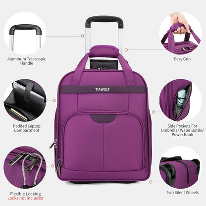Underseat Carry on Luggage with Wheels,16-inch Airline Approved Personal Item Stylish Softside Underseater Suitcases with Wet/Dry Pockets,Overnight Rolling Carry-on Bag for Short Trip, Purple