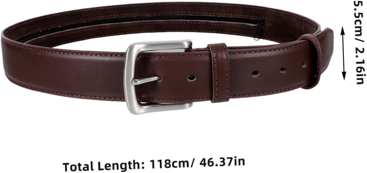 Hidden Money Pocket Travel Waist Belt Concealed Zipper for Secure Storage of Valuables Brown Pu Money Belt for Men