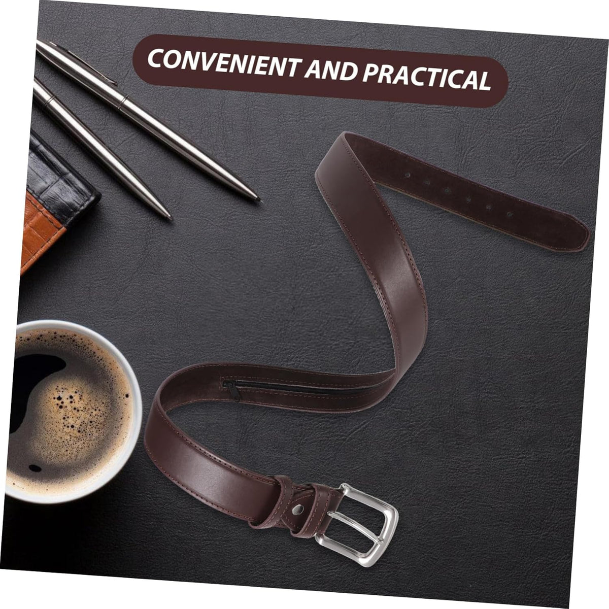 Hidden Money Pocket Travel Waist Belt Concealed Zipper for Secure Storage of Valuables Brown Pu Money Belt for Men