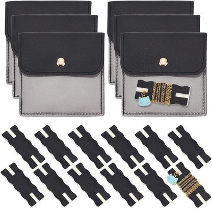 18 Pack Portable Necklace Display Cards with White Storage Bags Tangle-Free Jewelry Organizer Set PU Leather Jewelry Holder Kit for Home Travel Earrings Rings Necklaces Jewelry Storage