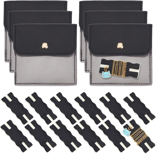 18 Pack Portable Necklace Display Cards with White Storage Bags Tangle-Free Jewelry Organizer Set PU Leather Jewelry Holder Kit for Home Travel Earrings Rings Necklaces Jewelry Storage