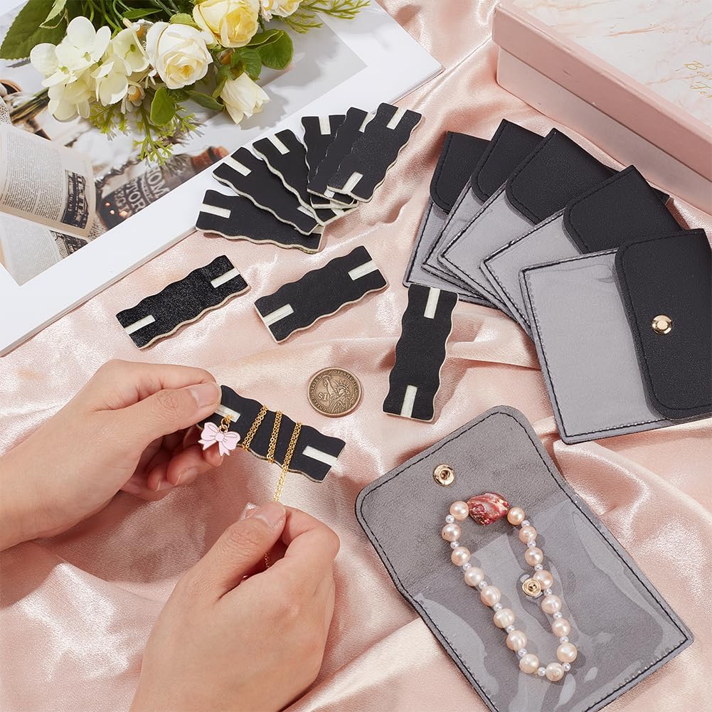 18 Pack Portable Necklace Display Cards with White Storage Bags Tangle-Free Jewelry Organizer Set PU Leather Jewelry Holder Kit for Home Travel Earrings Rings Necklaces Jewelry Storage