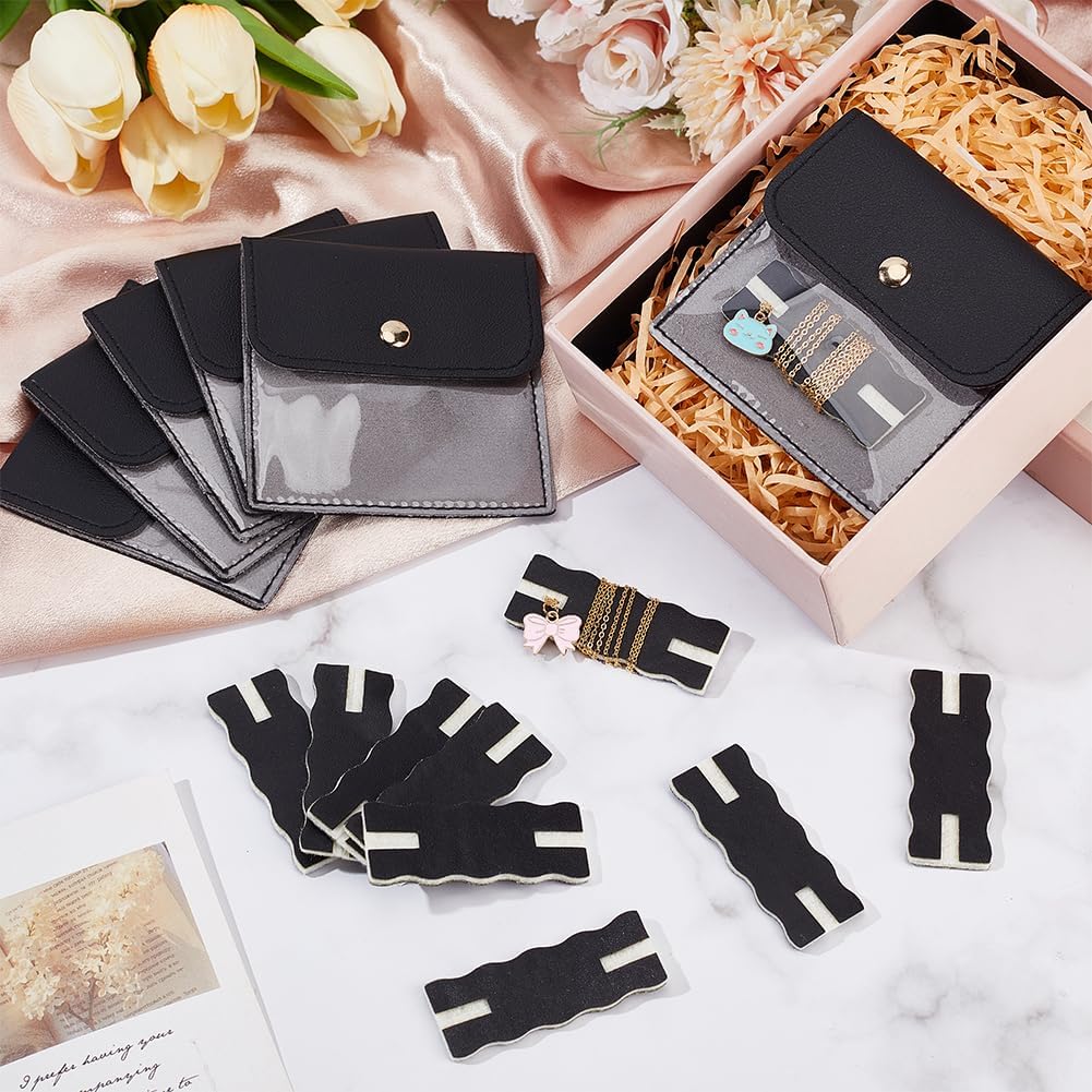 18 Pack Portable Necklace Display Cards with White Storage Bags Tangle-Free Jewelry Organizer Set PU Leather Jewelry Holder Kit for Home Travel Earrings Rings Necklaces Jewelry Storage