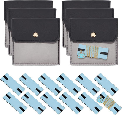 18 Pack Portable Necklace Display Cards with White Storage Bags Tangle-Free Jewelry Organizer Set PU Leather Jewelry Holder Kit for Home Travel Earrings Rings Necklaces Jewelry Storage