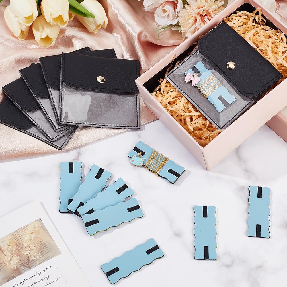 18 Pack Portable Necklace Display Cards with White Storage Bags Tangle-Free Jewelry Organizer Set PU Leather Jewelry Holder Kit for Home Travel Earrings Rings Necklaces Jewelry Storage