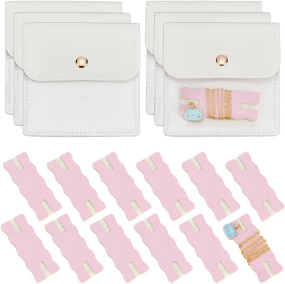 18 Pack Portable Necklace Display Cards with White Storage Bags Tangle-Free Jewelry Organizer Set PU Leather Jewelry Holder Kit for Home Travel Earrings Rings Necklaces Jewelry Storage