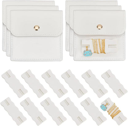 18 Pack Portable Necklace Display Cards with White Storage Bags Tangle-Free Jewelry Organizer Set PU Leather Jewelry Holder Kit for Home Travel Earrings Rings Necklaces Jewelry Storage