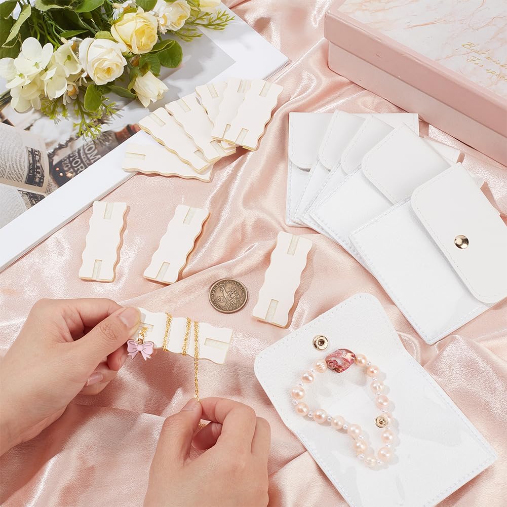 18 Pack Portable Necklace Display Cards with White Storage Bags Tangle-Free Jewelry Organizer Set PU Leather Jewelry Holder Kit for Home Travel Earrings Rings Necklaces Jewelry Storage