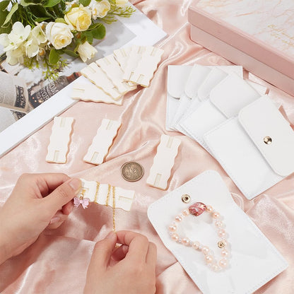 18 Pack Portable Necklace Display Cards with White Storage Bags Tangle-Free Jewelry Organizer Set PU Leather Jewelry Holder Kit for Home Travel Earrings Rings Necklaces Jewelry Storage