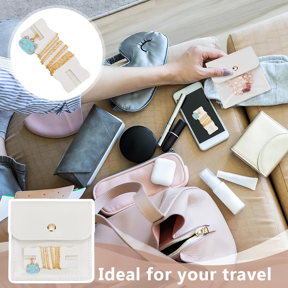18 Pack Portable Necklace Display Cards with White Storage Bags Tangle-Free Jewelry Organizer Set PU Leather Jewelry Holder Kit for Home Travel Earrings Rings Necklaces Jewelry Storage