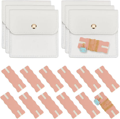 18 Pack Portable Necklace Display Cards with White Storage Bags Tangle-Free Jewelry Organizer Set PU Leather Jewelry Holder Kit for Home Travel Earrings Rings Necklaces Jewelry Storage