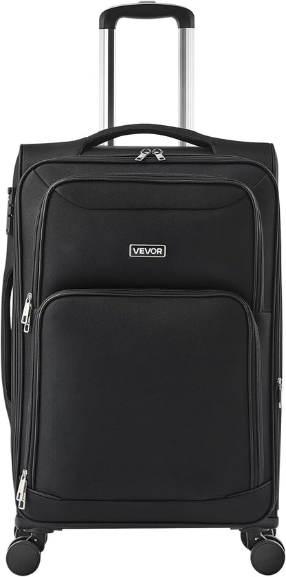 Softside Expandable Luggage with Spinner Wheels, 24-Inch Softside Checked Medium Luggage, Lightweight Checked Suitcase with Expandable Zippered Pocket and TSA Lock, Black