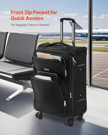 Softside Expandable Luggage with Spinner Wheels, 24-Inch Softside Checked Medium Luggage, Lightweight Checked Suitcase with Expandable Zippered Pocket and TSA Lock, Black