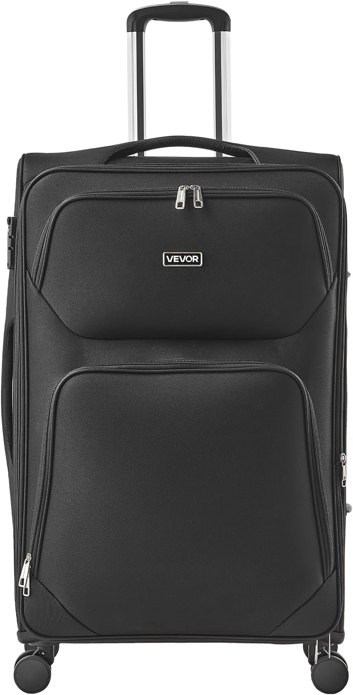 Softside Expandable Luggage with Spinner Wheels, 24-Inch Softside Checked Medium Luggage, Lightweight Checked Suitcase with Expandable Zippered Pocket and TSA Lock, Black